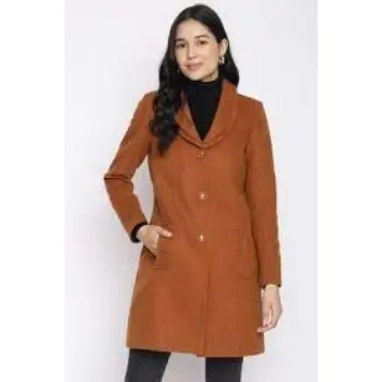 Solid Polyester Collar Neck Womens Coat